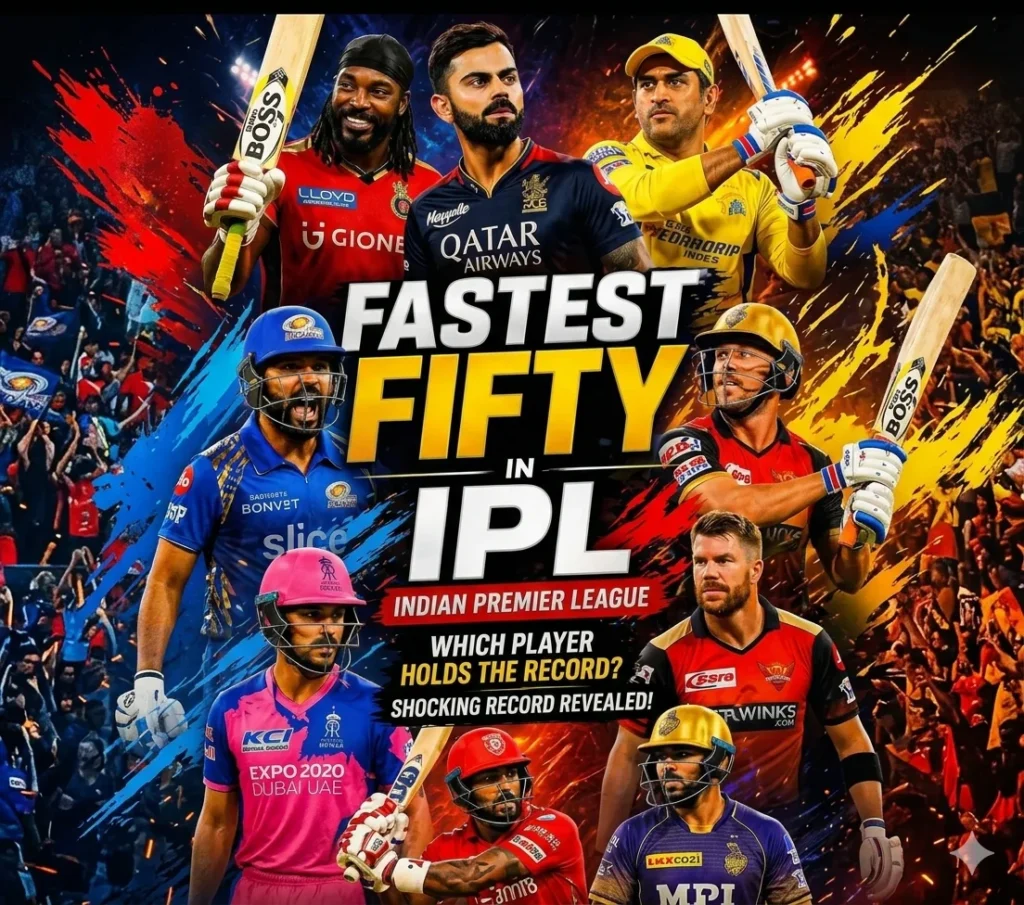 IPL betting India records and analysis showing fastest 50s and 100s in IPL history with players hitting powerful shots in high scoring matches