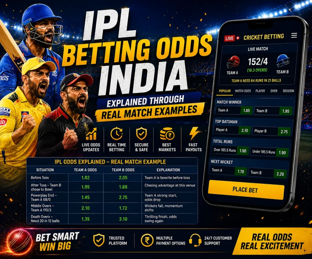 IPL Betting Odds India live betting odds explained with real IPL cricket match examples