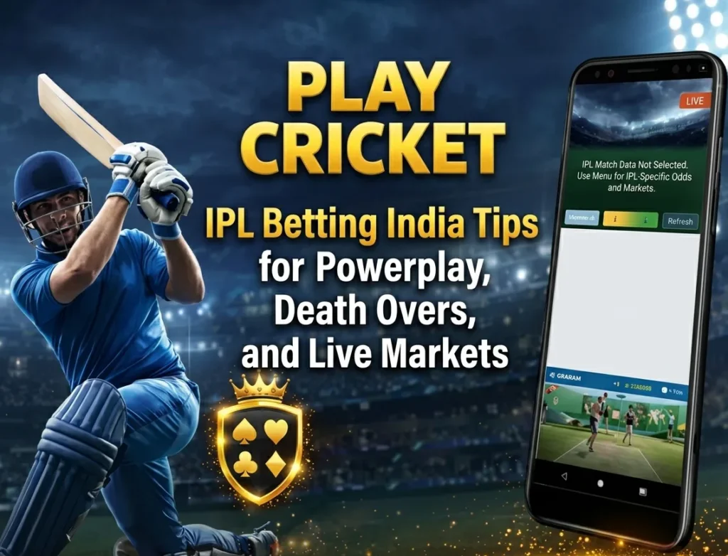 IPL betting tips India guide showing live cricket markets, powerplay analysis, death over strategies, and match betting insights.