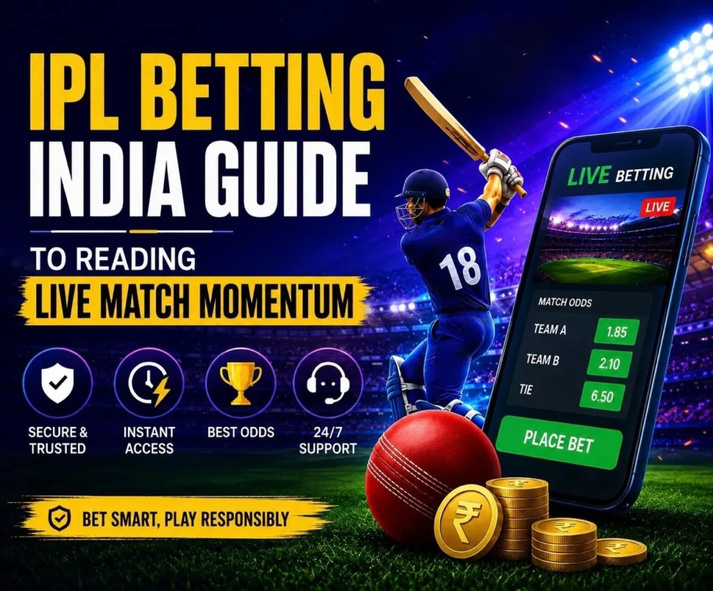 IPL Betting India live match momentum analysis showing cricket score updates, live betting odds, player performance, and match situation tracking.