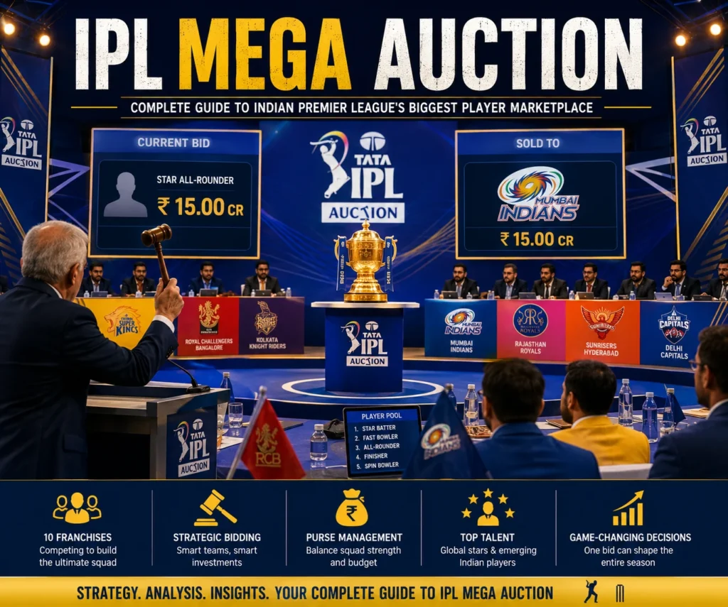 IPL Mega Auction showing franchises bidding for players during the Indian Premier League auction